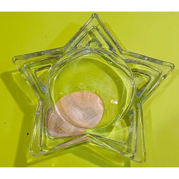 3 piece  HOME INTERIORS STAR CRYSTAL CLEAR GLASS CANDLE HOLDERS 4 in by 3in by 1 - Picture 1 of 4